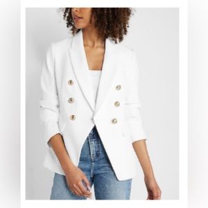 Express White EDITOR PEAK LAPEL DOUBLE BREASTED BLAZER